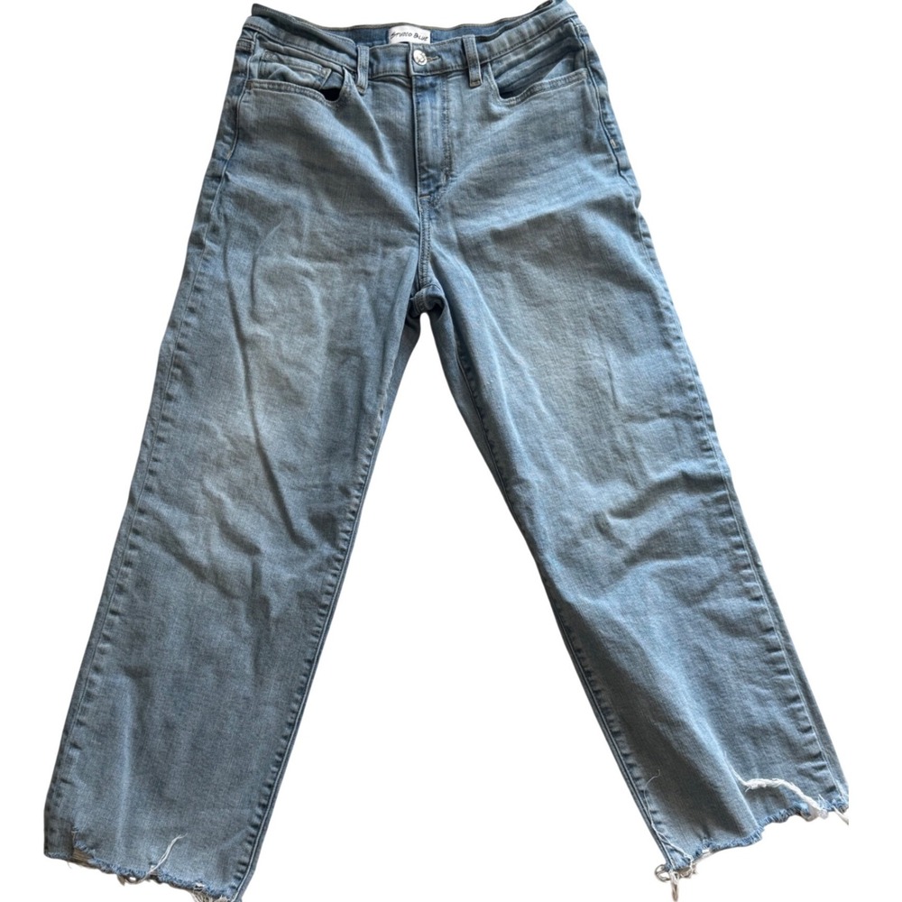 Studio Blue Women's Medium Wash Distressed Straight Leg Jeans Hem Size 29 EUC